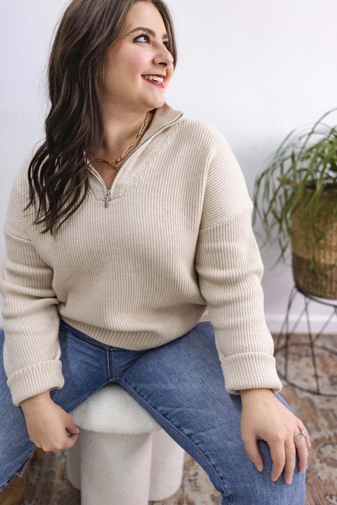 Somewhere New Ribbed Quarter Zip Sweater