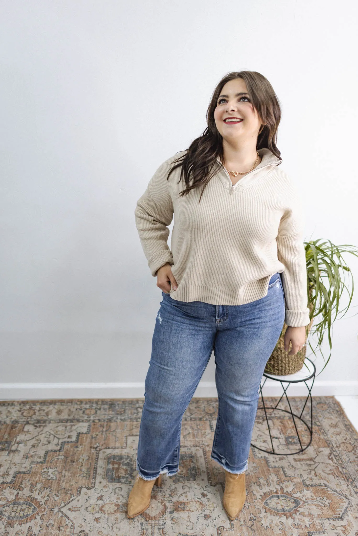 Somewhere New Ribbed Quarter Zip Sweater