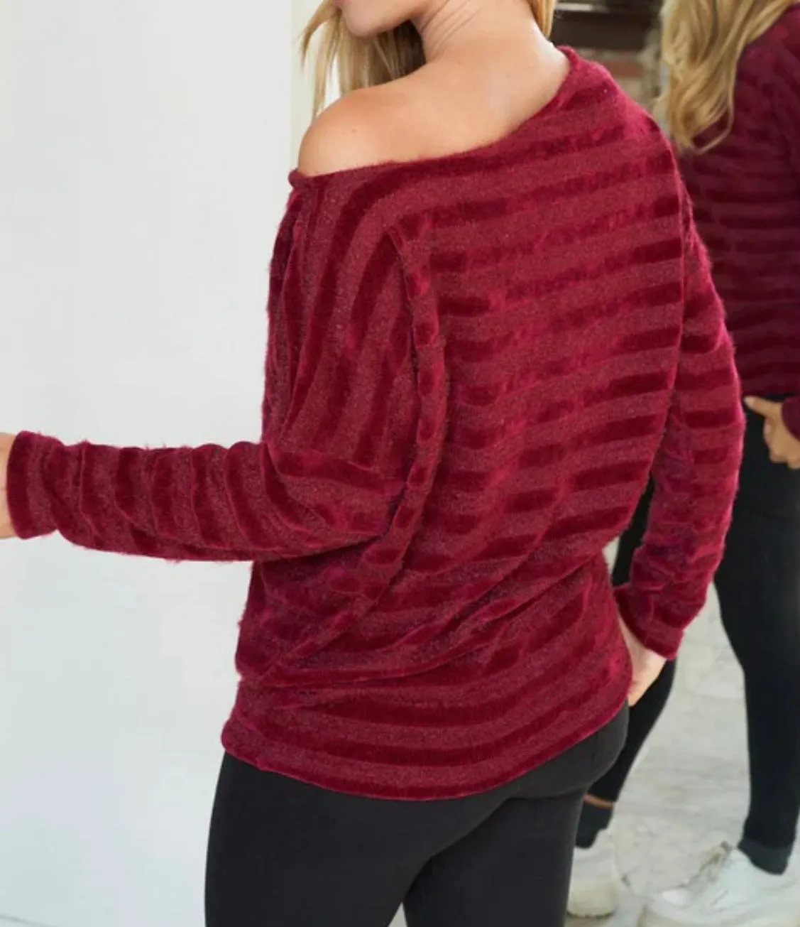 Striped knit sweater - Burgundy
