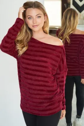 Striped knit sweater - Burgundy