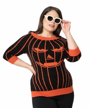 Unique Vintage Black & Orange Stripe Pumpkin Annaleigh Sweater