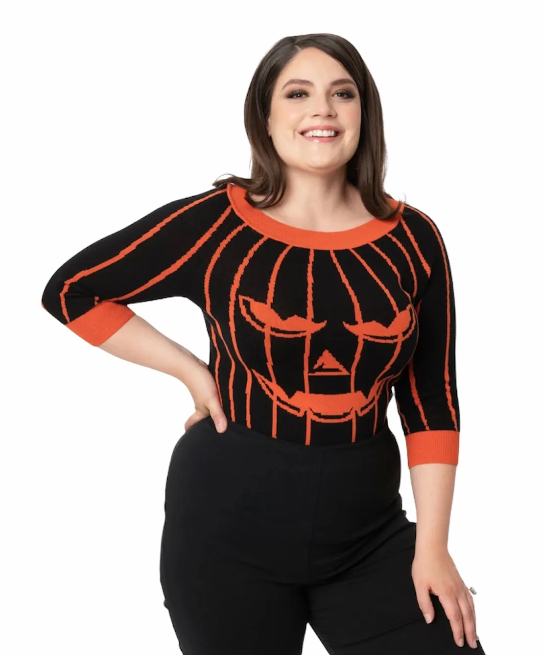Unique Vintage Black & Orange Stripe Pumpkin Annaleigh Sweater