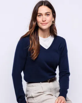 Womans Essential Cashmere V-Neck Sweater in Navy - order size down, runs large Womans Essential Cashmere V-Neck Sweater in Navy - order size down, runs large